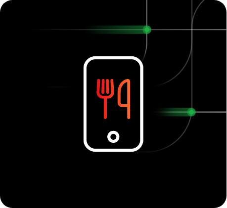 Phone with black background and red image of knife and fork outline